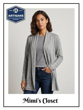ARTISANS APPAREL Gray/Black & White Draped Open Front Light Weight Cardigan XL